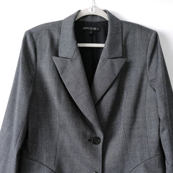 Lafayette 148 New York Gray Peak Lapel Single Breasted Two Button Blazer Sz 12 - Picture 2 of 7